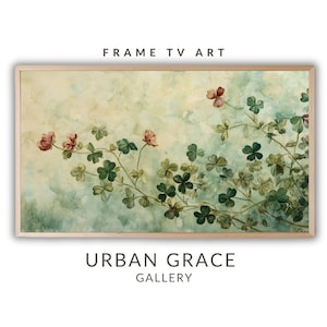 Shamrock Frame TV Art | Irish Flower Modern Digital Instant Download | St Patrick&#39;s Day Screen Saver | Floral Green Clover Digital Wallpaper