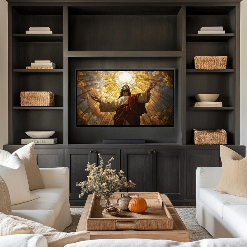 Jesus Christ Frame TV Stained Glass Art Christian Farmhouse Christian
