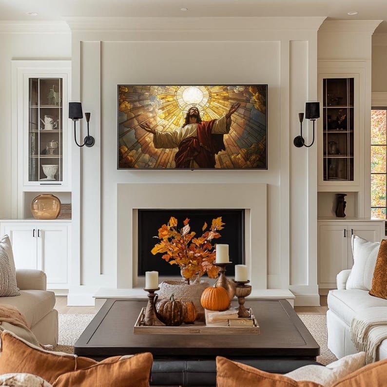 Jesus Christ Frame TV Stained Glass Art Christian Farmhouse Christian