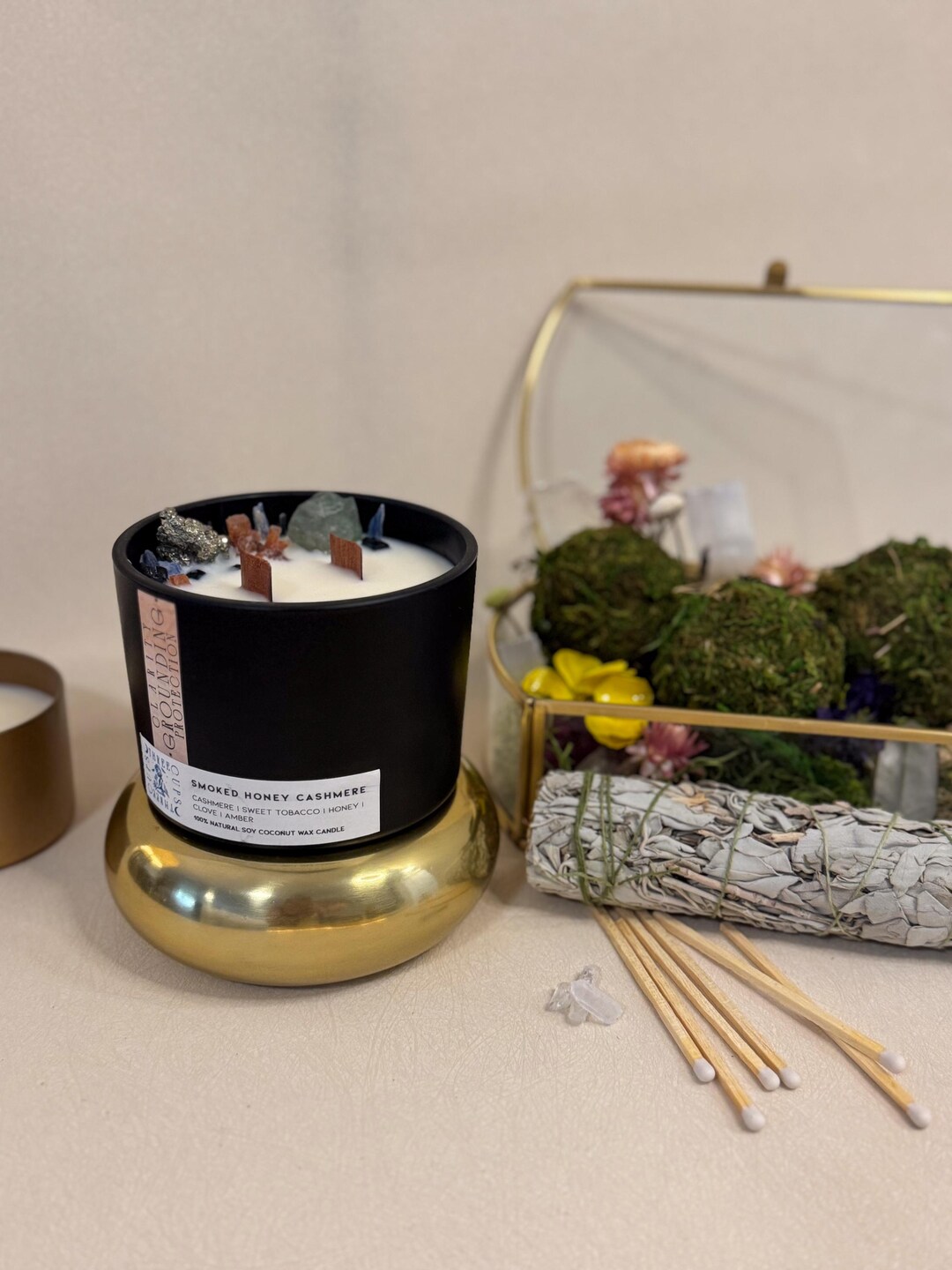 GROUNDING | Crystal Intention Candle | 100% Handmade, All-natural, Long ...