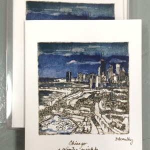Winter Chicago Note Cards Set E 8 note cards from original etchings by Dennis O'Malley