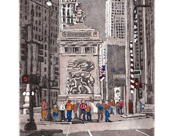 Waiting for the Light at Michigan Avenue and Wacker Drive   original etching