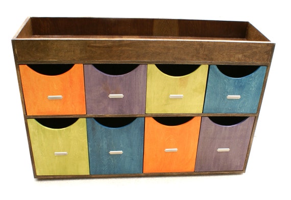 child's storage unit with bins