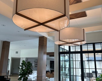 Custom 60 inch very large drum pendant light fixture