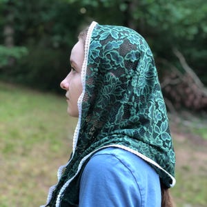 Green Soft Lace Infinity Veil for Catholic Women