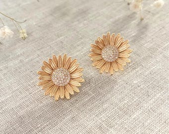 Gold Sunflower Earrings Floral Jewelry Gift for Her Yellow Statement Earrings Summer Jewelry for Women Fashion Jewelry Unique Mom Gift