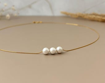 Gold Pearl Necklace Silver Pearl Chain Jewelry Layering Necklace Gift for Her Bridesmaid Necklace June Birthstone Jewelry Hypoallergenic