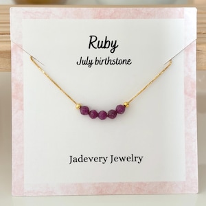 Robijnrode kralenketting juli geboortesteen sieraden cadeau voor vrouwen gelaagdheid ketting rode edelsteen sierlijke minimalistische sieraden cadeau voor verjaardag juli
