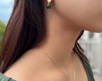 Jade Jewelry Set Green Flower Earrings and Necklace for Women Jewelry Gift for Her Matching Jewelry Set Christmas Gift Idea Gold Jewelry