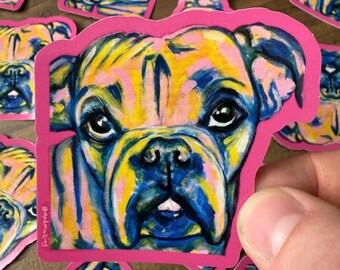 Bulldog-sticker | Origineel huisdierportret | Hoogwaardig vinyl | Glanzend