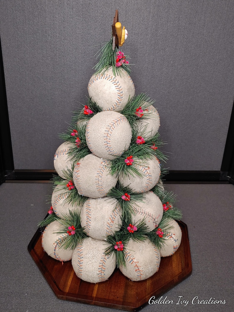 Handcrafted Baseball Christmas Tree With Pine and Berries - Etsy
