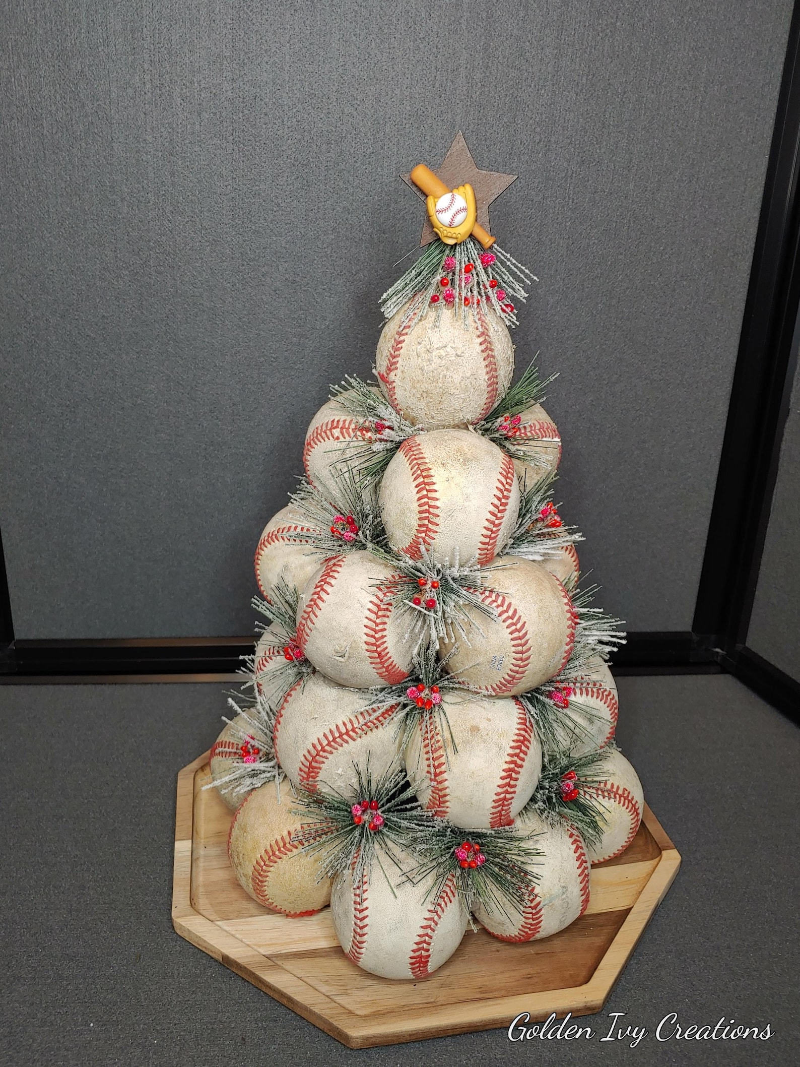 Handcrafted Baseball Christmas Tree With Pine and Berries - Etsy