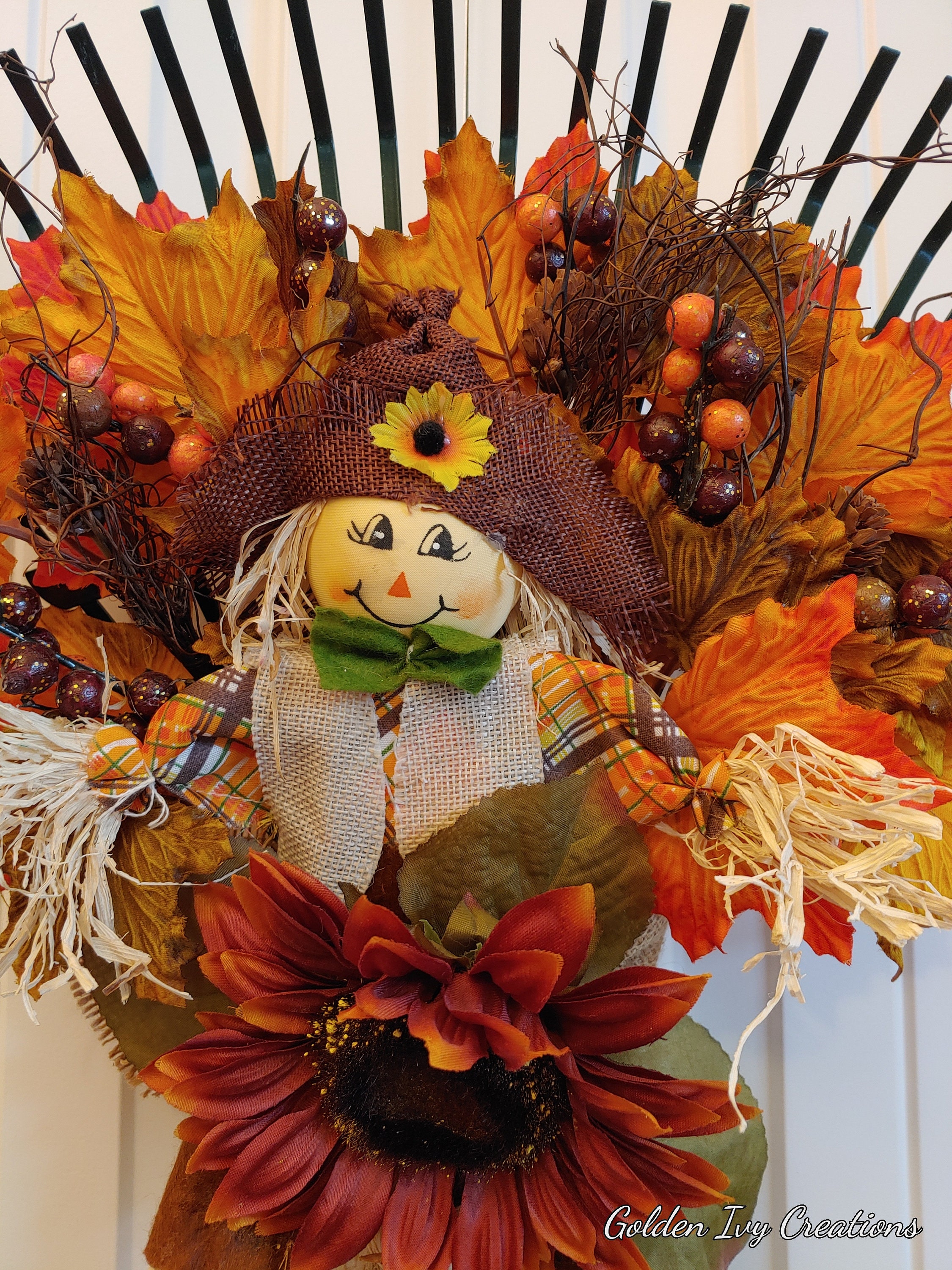 Scarecrow Rake With Leaves - Etsy