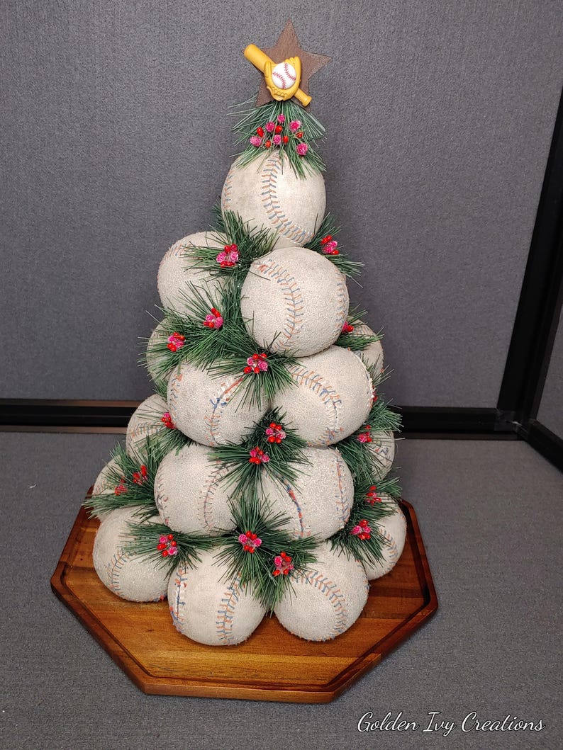 Handcrafted Baseball Christmas Tree With Pine and Berries - Etsy