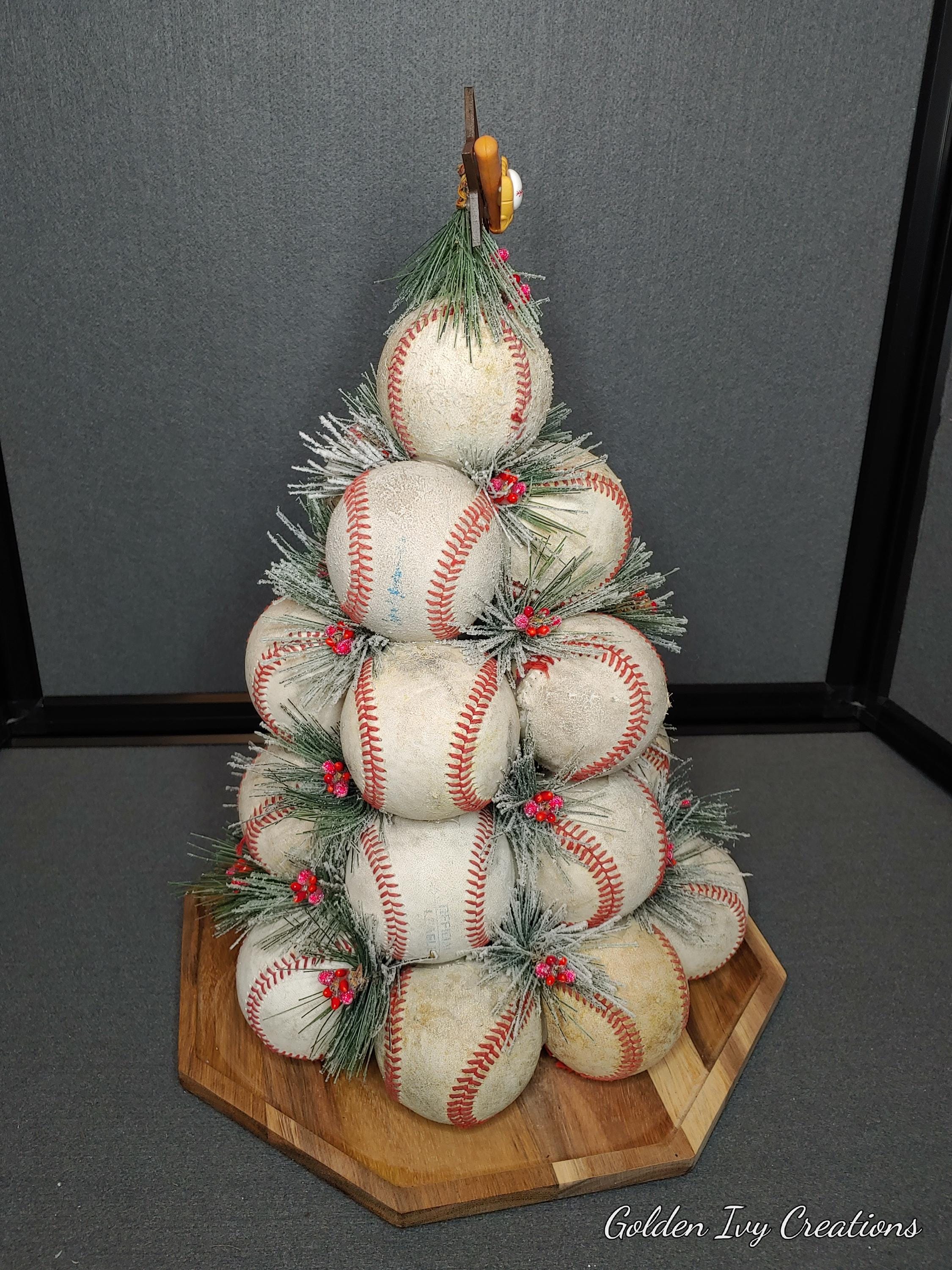 Handcrafted Baseball Christmas Tree With Pine and Berries - Etsy