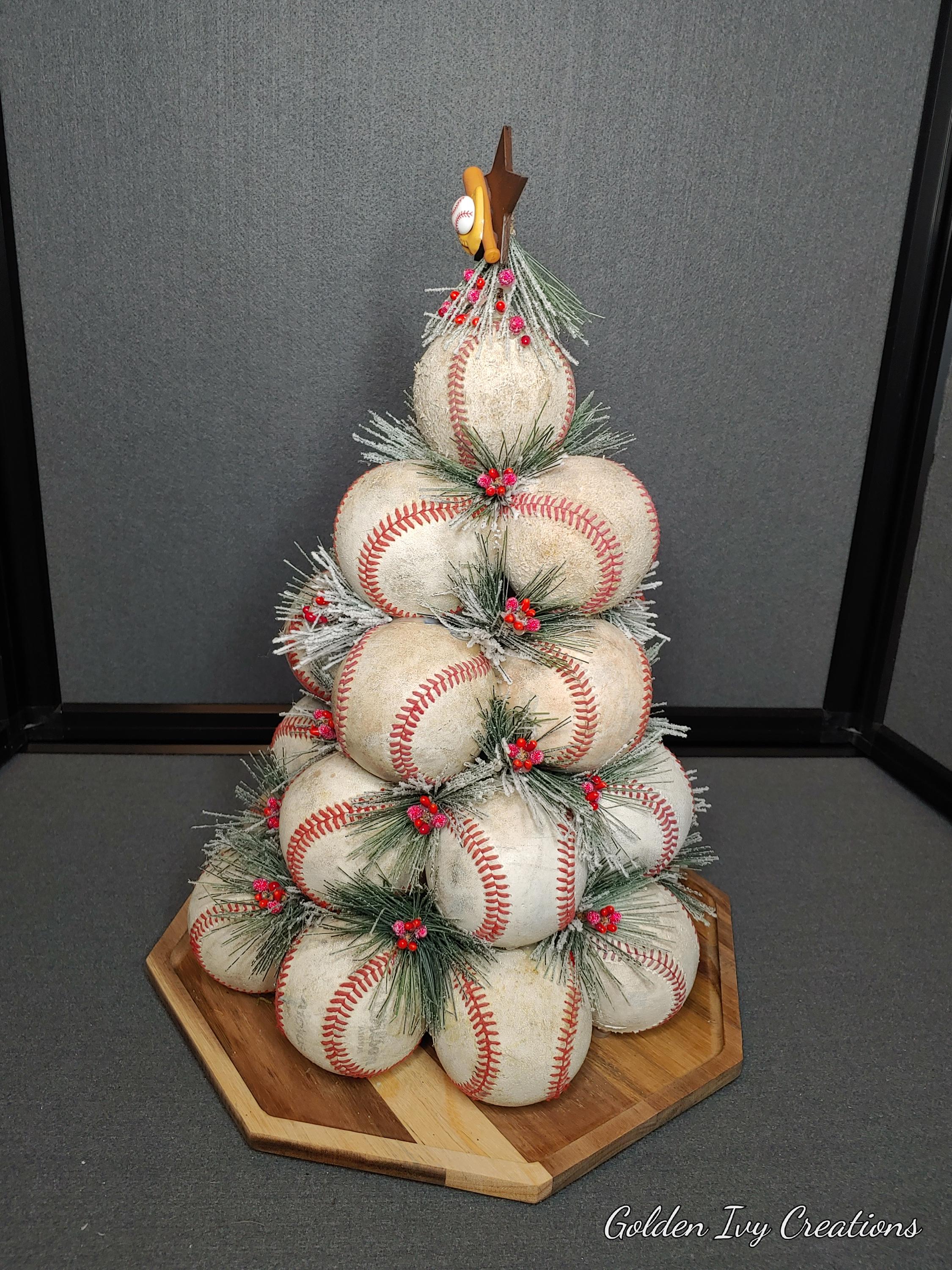 Handcrafted Baseball Christmas Tree With Pine and Berries - Etsy
