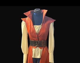 Galactic Adventurer: Rustic Orange Gown with Leather Corset Belt