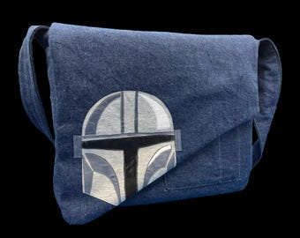 Borsa a tracolla in tela fatta a mano ispirata al Mandaloriano e custodia per laptop