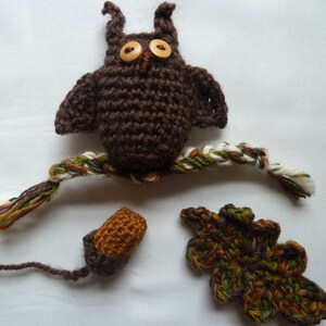 Crochet Pattern Set for Little Owl + Acorn + Oak Leaf - perfect for Fall wreaths and decor