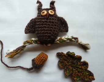 Crochet Pattern Set for Little Owl + Acorn + Oak Leaf - perfect for Fall wreaths and decor