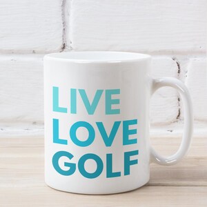 Live Love Golf Mug – high-quality ceramic mug for golfers – perfect gift for golf lovers // @LaBombaGolf