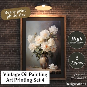 Antique Flower Vase Oil Painting 2 Types, Vintage Flower Painting, Vintage Still Life Print, Botanical Oil Painting,  Flower Printable Art