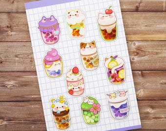 Boba Tea Series 4x6 Glossy Sticker Sheet | Bullet Journal Stickers | Cute Planner Stickers | Stationery