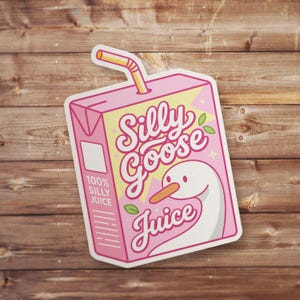 Silly Goose Juice Sticker, 100% Silly, Funny Juice Box Decal, Kawaii Goose Art, Cute Ironic Gift, Vinyl Laptop Water Bottle Decor