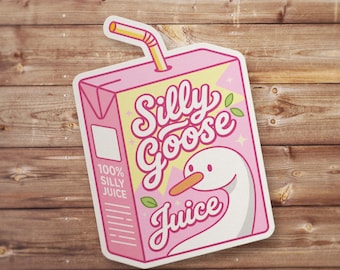 Silly Goose Juice Sticker, 100% Silly, Funny Juice Box Decal, Kawaii Goose Art, Cute Ironic Gift, Vinyl Laptop Water Bottle Decor