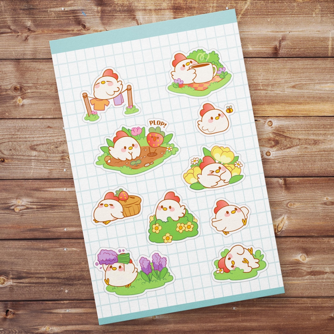 Cute Chicken Series 4x6 Glossy Sticker Sheet | Bullet Journal Stickers ...