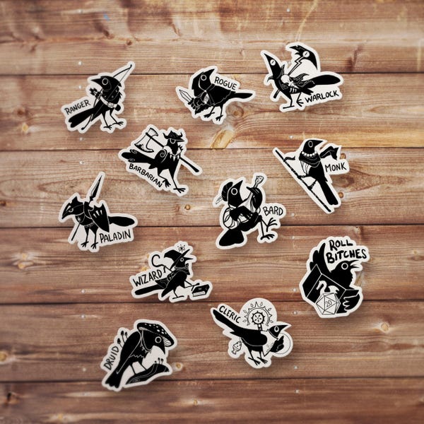 Crow DnD Class Vinyl Stickers | Bird Fantasy RPG Decal | Dungeons and Dragons Gift | Stationary, Journal and Accessories | Gothic Stickers