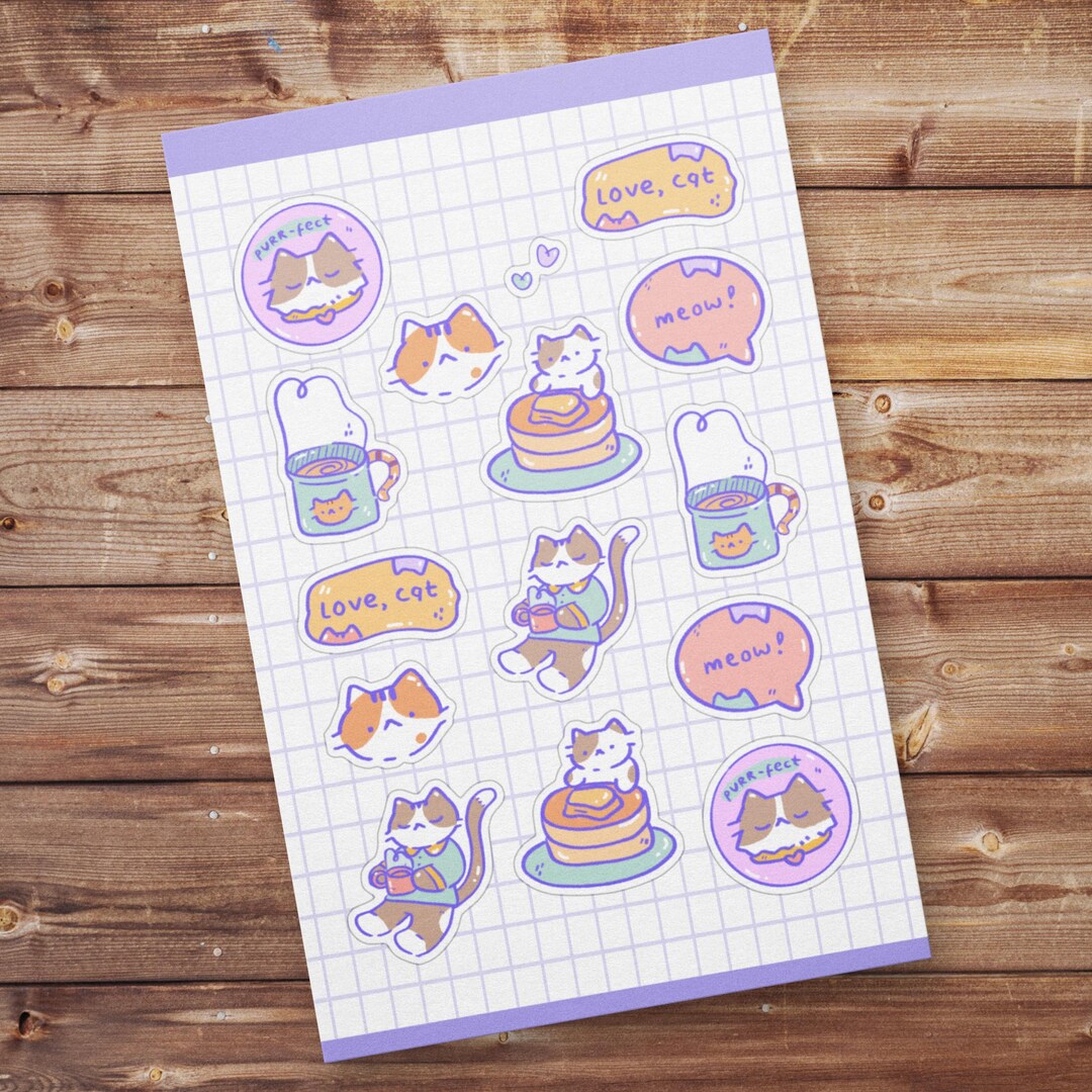 Cute Cat Series 4x6 Glossy Sticker Sheet | Bullet Journal Stickers ...