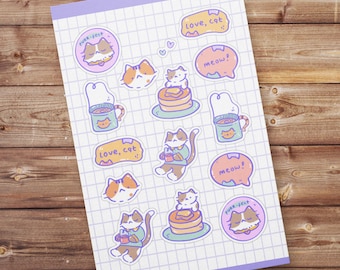 Cute Cat Series 4x6 Glossy Sticker Sheet | Bullet Journal Stickers | Cute Planner Stickers | Stationery