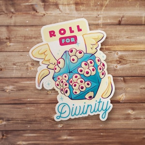 Roll For Divinity Sticker, Angel D20, Biblically Accurate Art, TTRPG Gamer Gift, Fantasy RPG Decal, Laptop Water Bottle Decor
