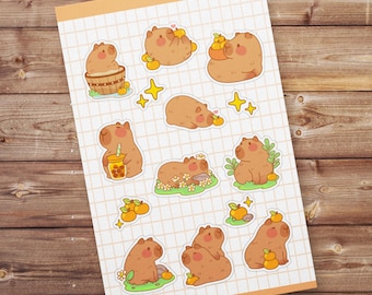 Cute Capybara Series 4x6 Glossy Sticker Sheet | Bullet Journal Stickers | Cute Planner Stickers | Stationery