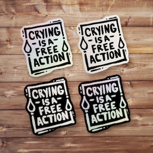 Holographic Crying is a Free Action Sticker, Dungeons And Dragons, DND Gift, DM Gift, Dungeon Master, D20 Dice Sticker, RPG Sticker