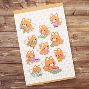 Cute Cartoon Fox Sticker Sheet – 4&quot;x6&quot; Waterproof Vinyl Decals for Journals, Planners, Scrapbooking, Laptops, and Gift Lovers