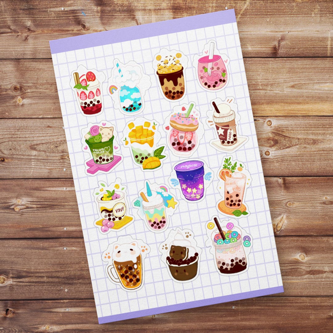 Cute Boba Tea Series 4x6 Glossy Sticker Sheet | Bullet Journal Stickers ...