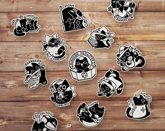 Black Cat DnD Class Sticker Pack, Dungeons And Dragons, DND Gift, DM Gift, Dungeon Master, D20 Dice Sticker, RPG Sticker, Tabletop Gaming