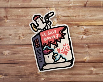 Adesivi per succo d'oca sciocco, illustrazione scarabocchiata con divertente stile di schizzo infantile, design umoristico giocoso per tazze e bicchieri per computer portatili