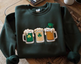 Embroidered Irish Beer St. Patrick's Day Sweatshirt, Lucky Clover