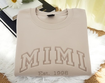 Embroidered MIMI Sweatshirt, Grandma Gift, College Block Shirt