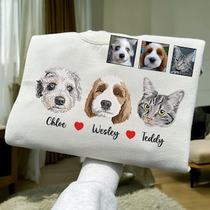 Custom Dog Portrait Embroidered Sweatshirt,Custom Pet Hoodie, Personalized Pet Face and Pet name Sweatshirt,Custom gift