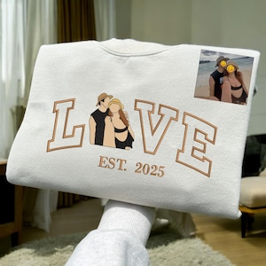 Embroidered Custom Photo Portrait Hoodie, Personalized Anniversary Sweatshirt