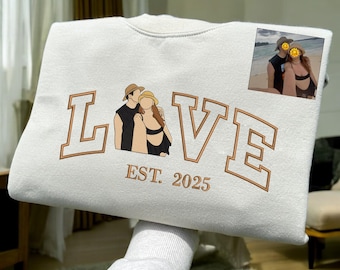 Embroidered Custom Photo Portrait Hoodie, Personalized Anniversary Sweatshirt