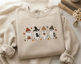 Halloween Ghosts Sweatshirt Embroidered , Cozy Fall shirt