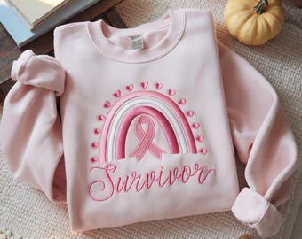 Embroidered Survivor Sweatshirt, Breast Cancer Awareness Ribbon Crewneck