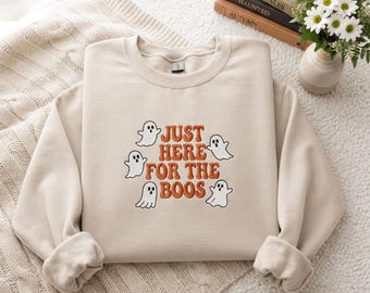 Embroidered Fall Halloween Doll Racoon Funny Here for the Boos Trending Fall 2026 Sweatshirt for dark pepper shirts , Popular Now Fall