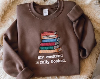 Embroidered Book Stack Sweatshirt, Book Lover Gift