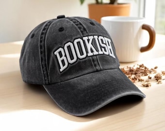 Embroidered Bookish Hat, Cotton Twill Bookworm Cap